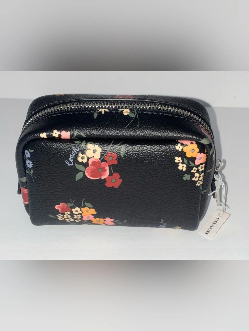 Coach Floral Mini Boxy Cosmetic Bag Case With Wildflowers Print Black Multi NWT
